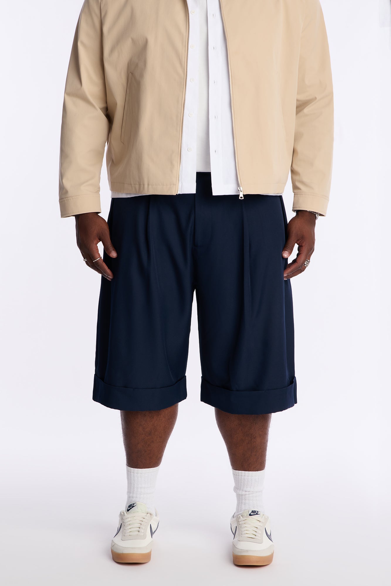 Wide Leg Double Pleated Grammercy Short - Navy