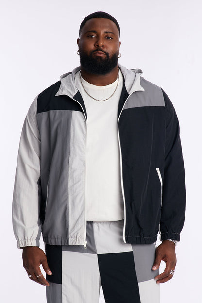 Relaxed Axel Color Block Funnel Neck Hooded Tech Jacket - Black