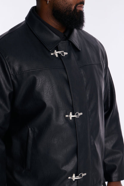 Fireman Clasp Faux Leather Jacket - Black