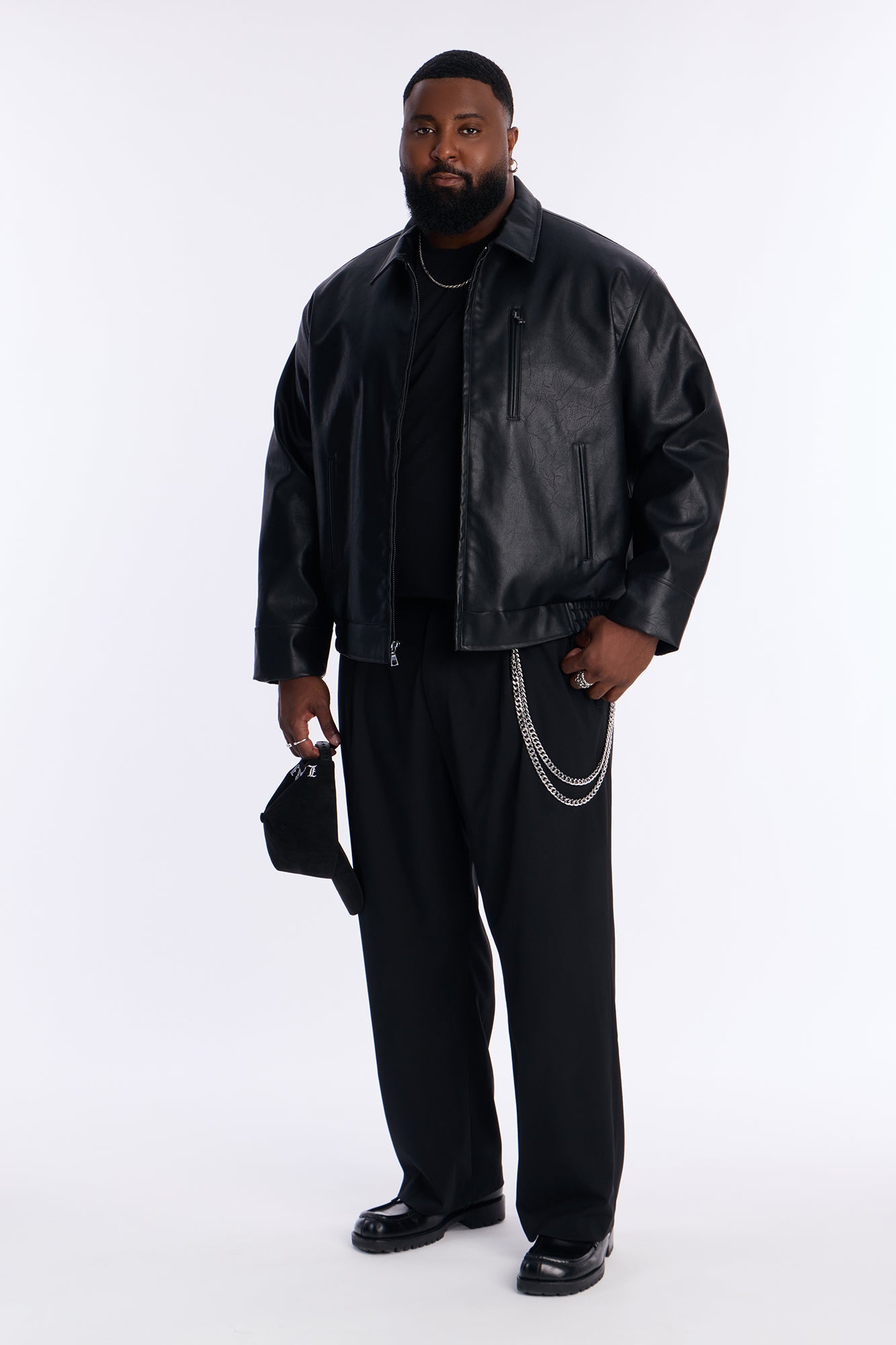 Embroidered Skull Faux Leather Jacket - Black