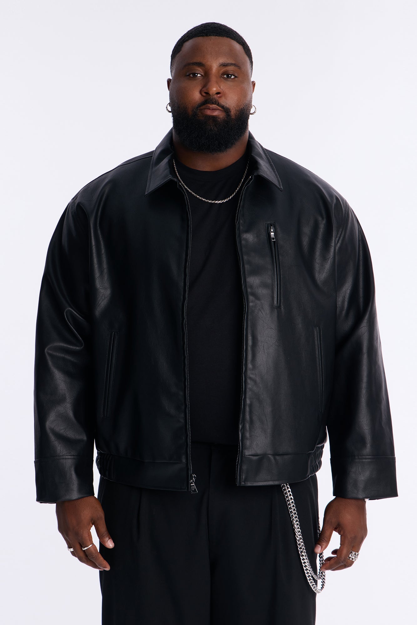 Embroidered Skull Faux Leather Jacket - Black