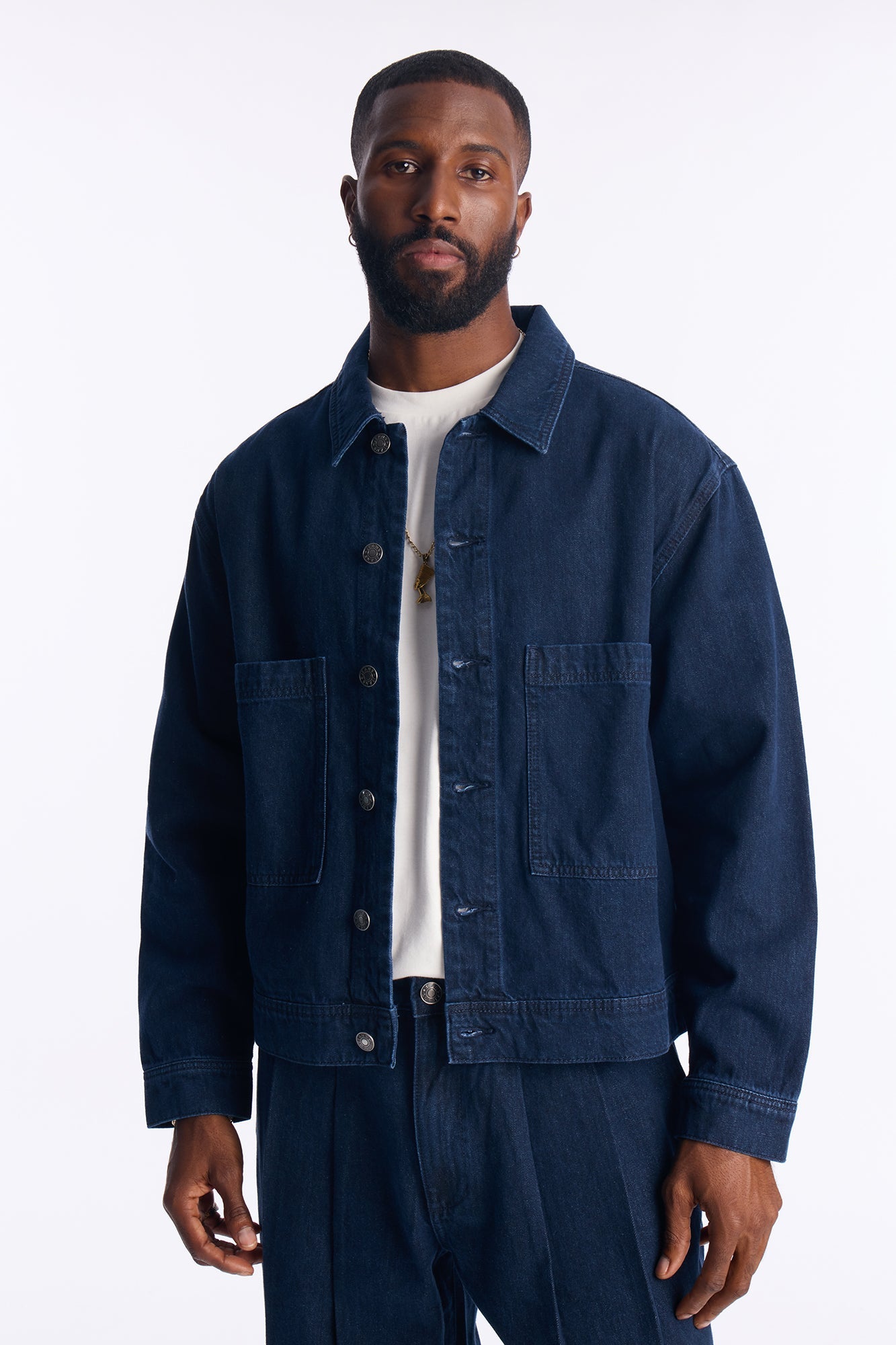 Cropped Aime Denim Work Jacket - Indigo