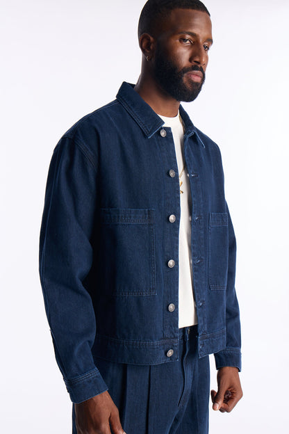 Cropped Aime Denim Work Jacket - Indigo