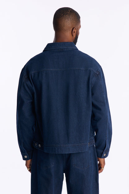 Cropped Aime Denim Work Jacket - Indigo