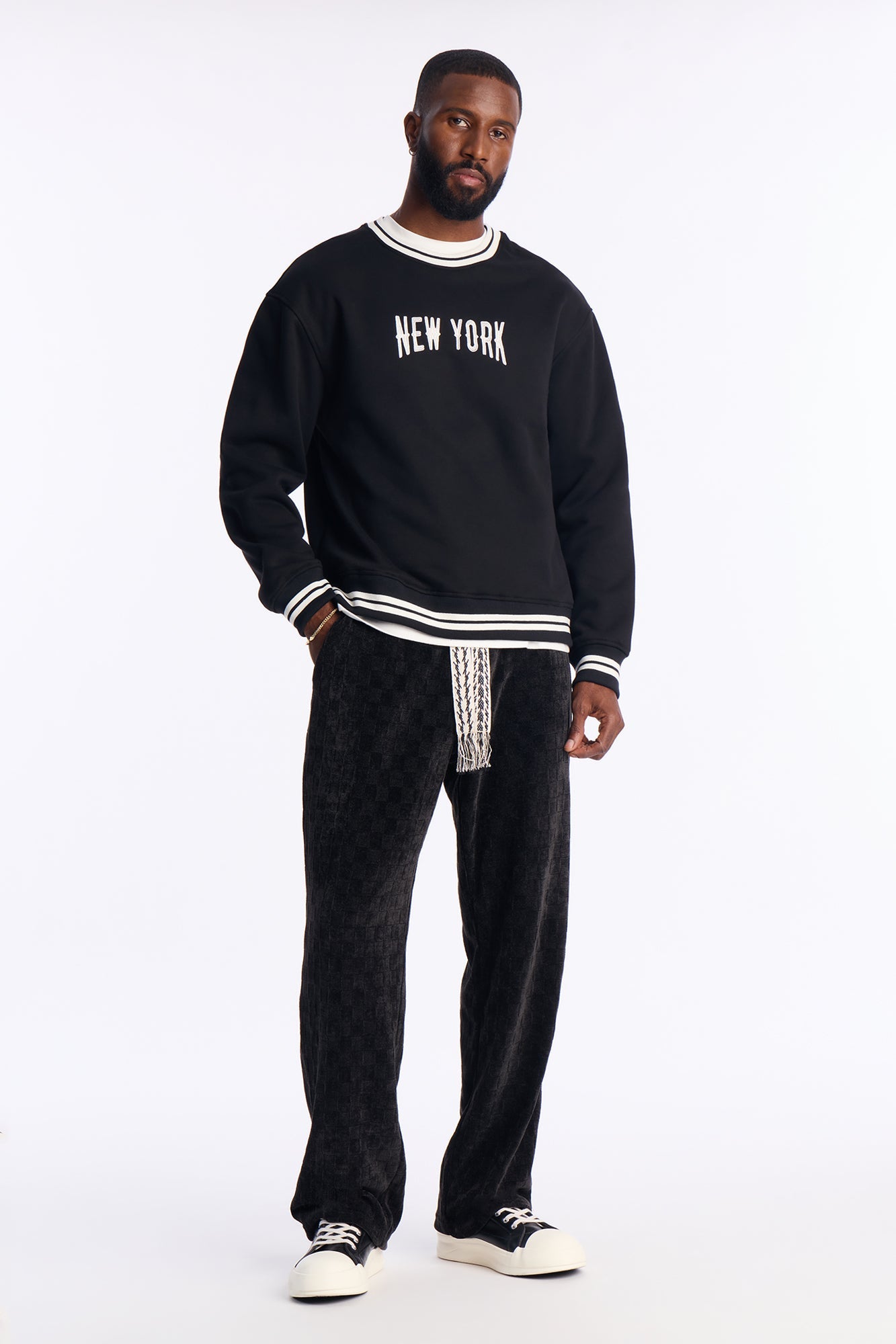 Straight Chenille Textured Pant - Black