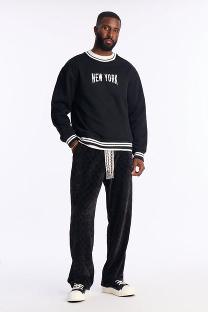 Straight Chenille Textured Pant - Black