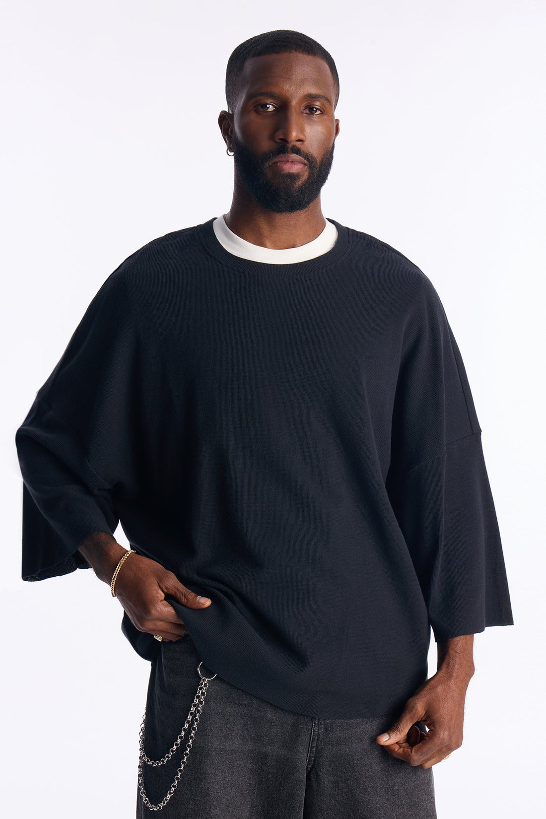 Relaxed Knit Crew Tee - Black
