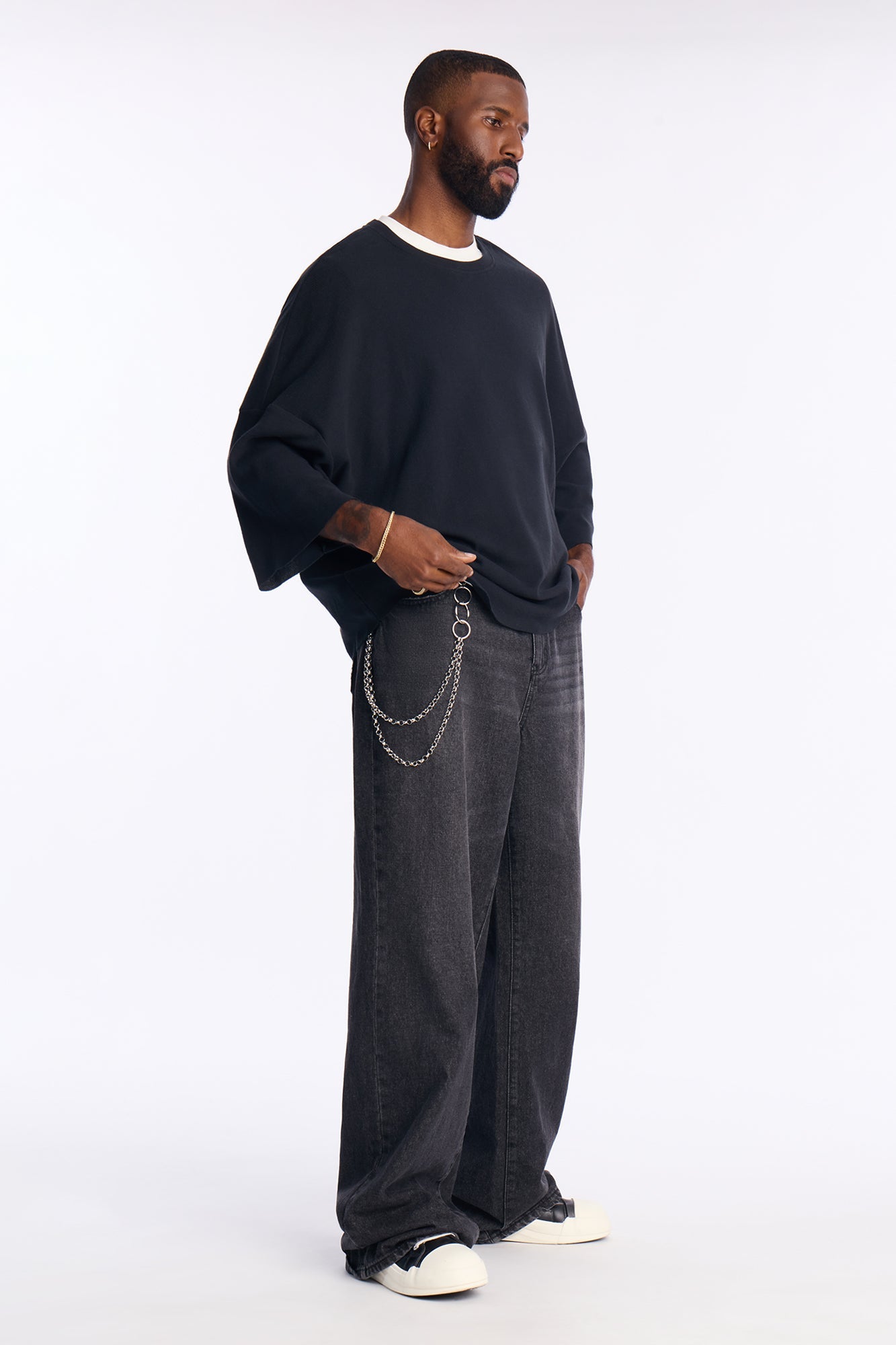 Relaxed Knit Crew Tee - Black