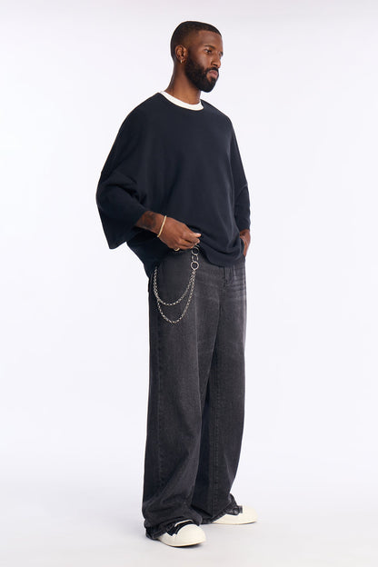 Relaxed Knit Crew Tee - Black