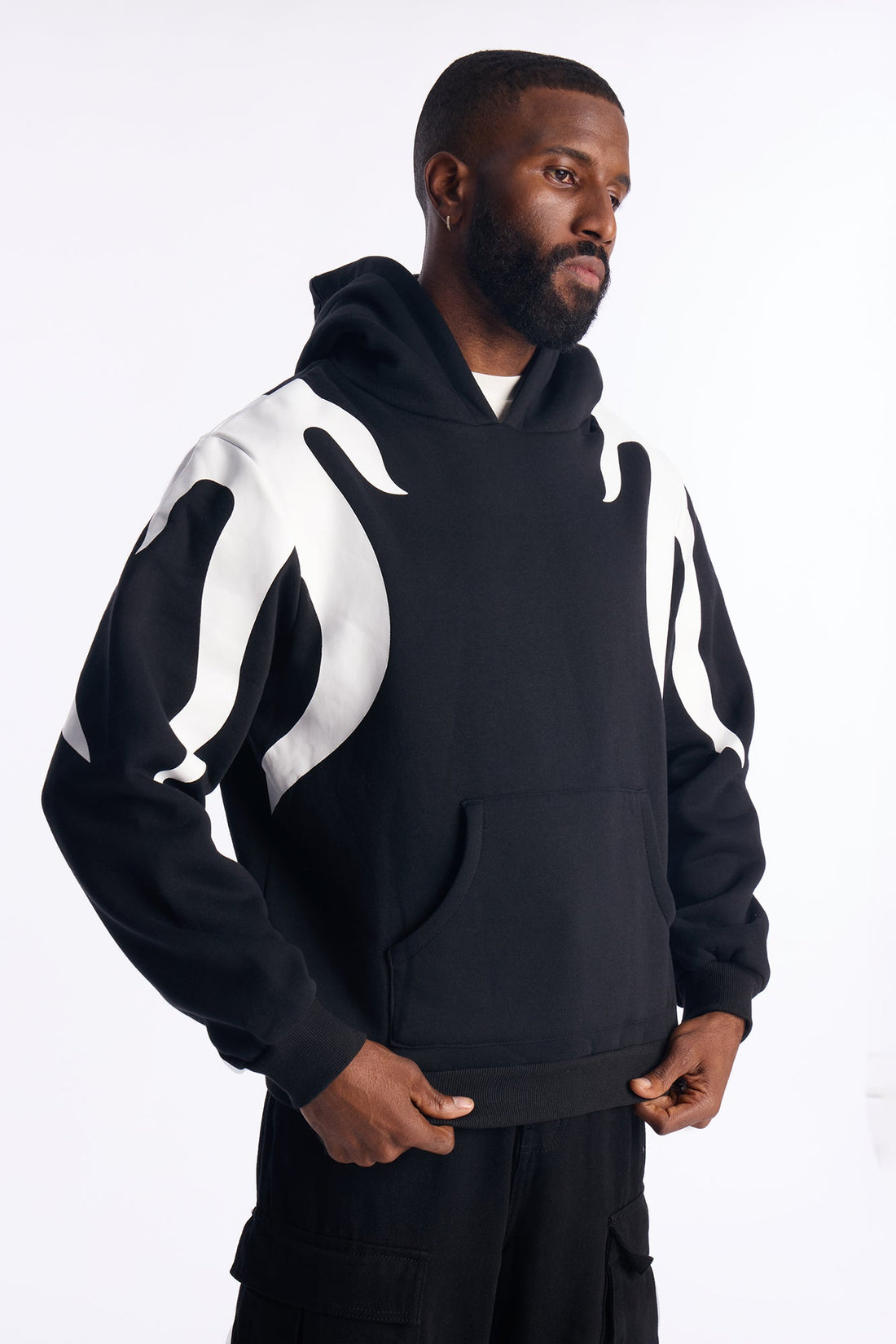 Fire Patched Hoodie - Black