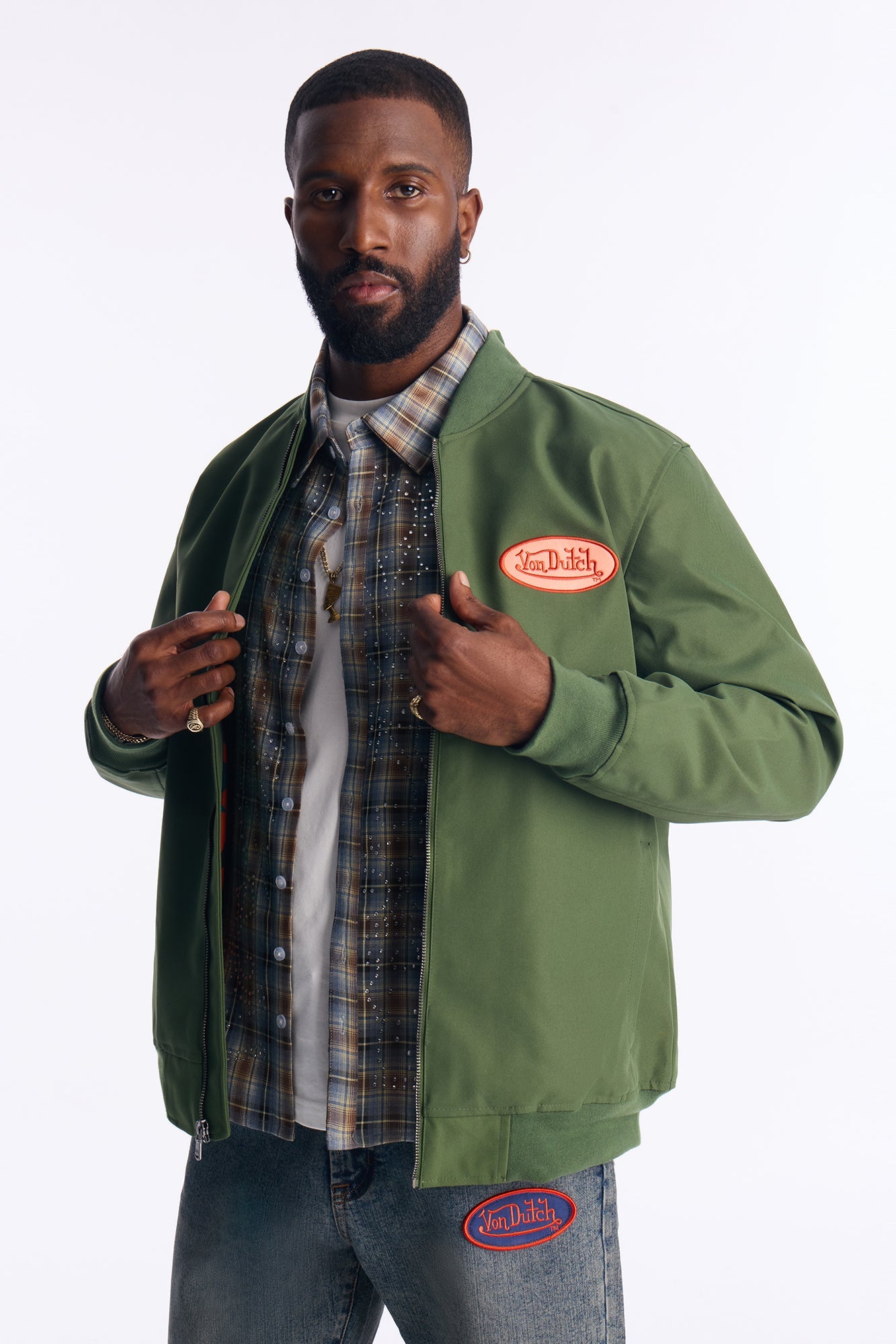 Von Dutch Iconic Patch Bomber Jacket - Olive