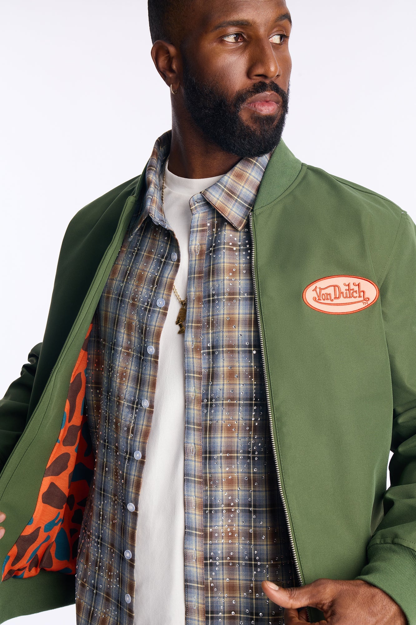 Von Dutch Iconic Patch Bomber Jacket - Olive