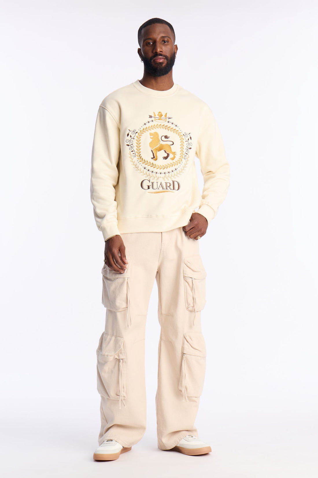 Royal Guard Relaxed Crew Neck Sweater - Cream