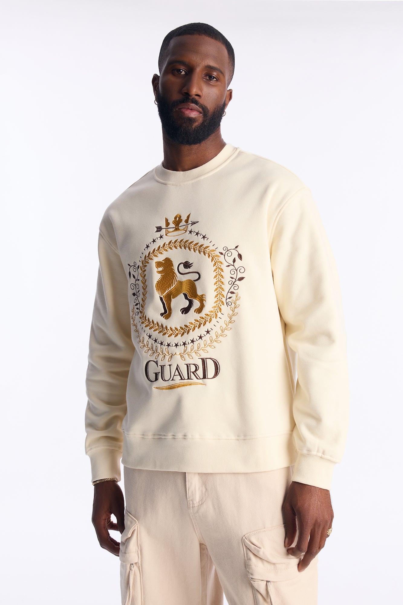 Royal Guard Relaxed Crew Neck Sweater - Cream
