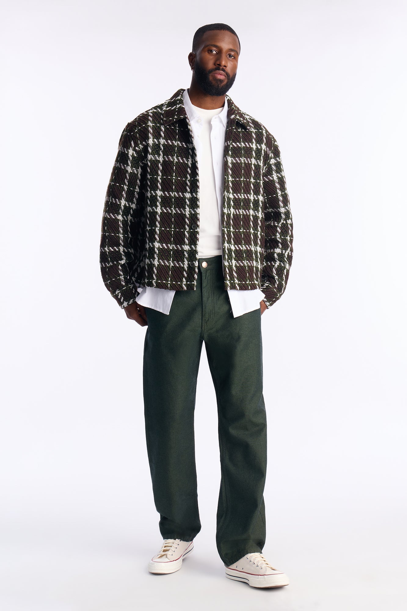 Cropped Nepal Button Up Shirt - Olive