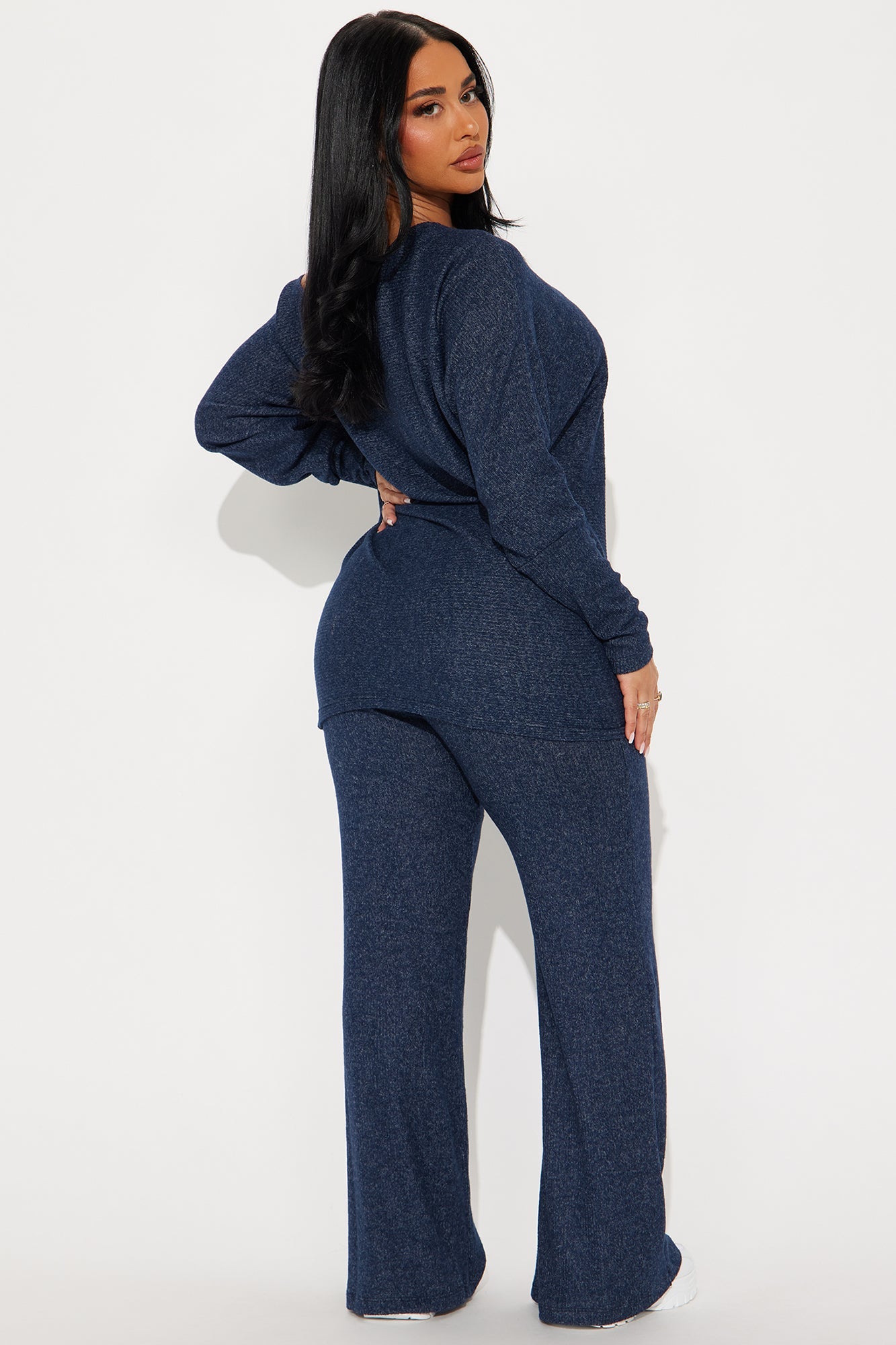 Cozy Off Shoulder Pant Set - Navy