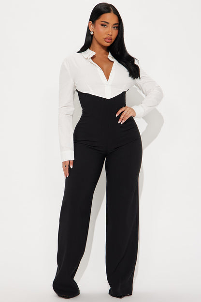 Never Late Jumpsuit - White/Black