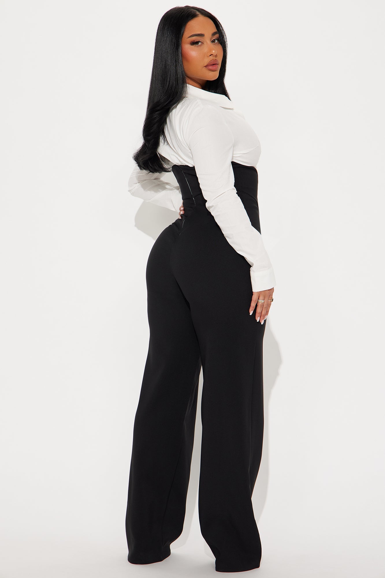 Never Late Jumpsuit - White/Black