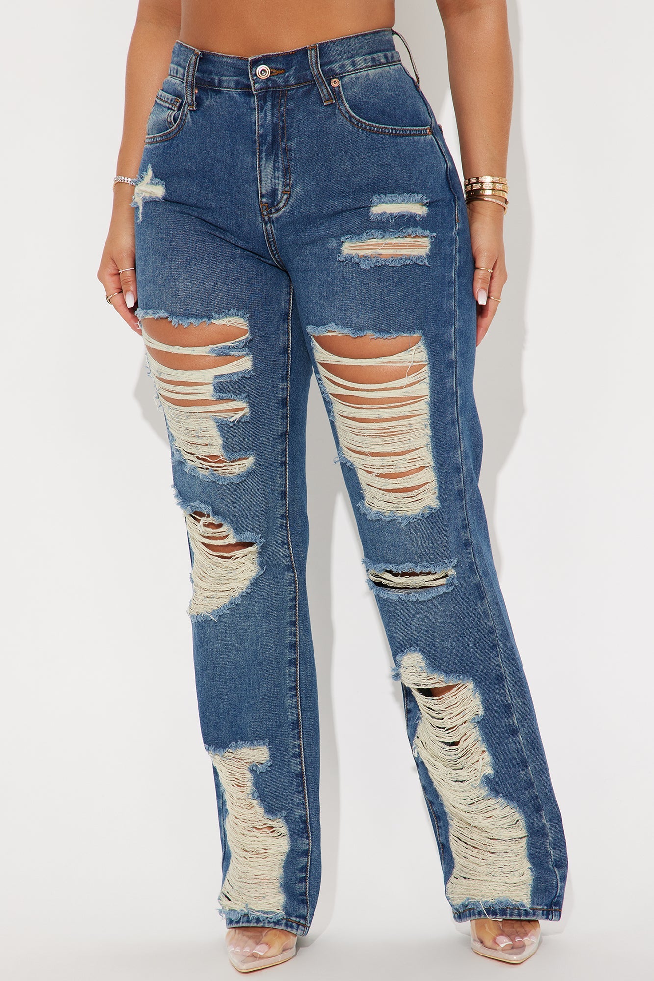 Tapped In Non Stretch Distressed Straight Leg Jeans - Dark Wash