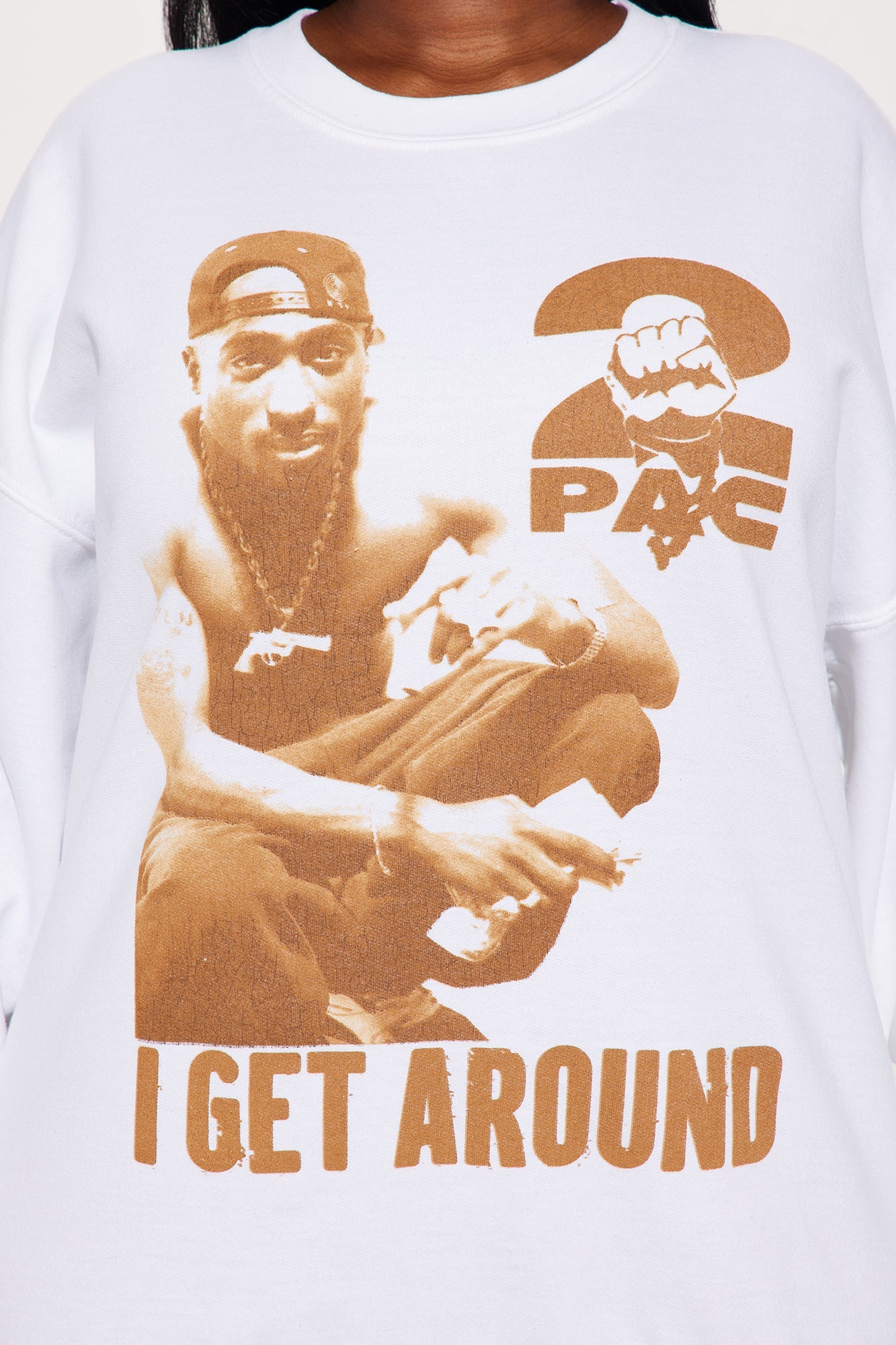 Tupac I Get Around Crew Neck Sweatshirt - White