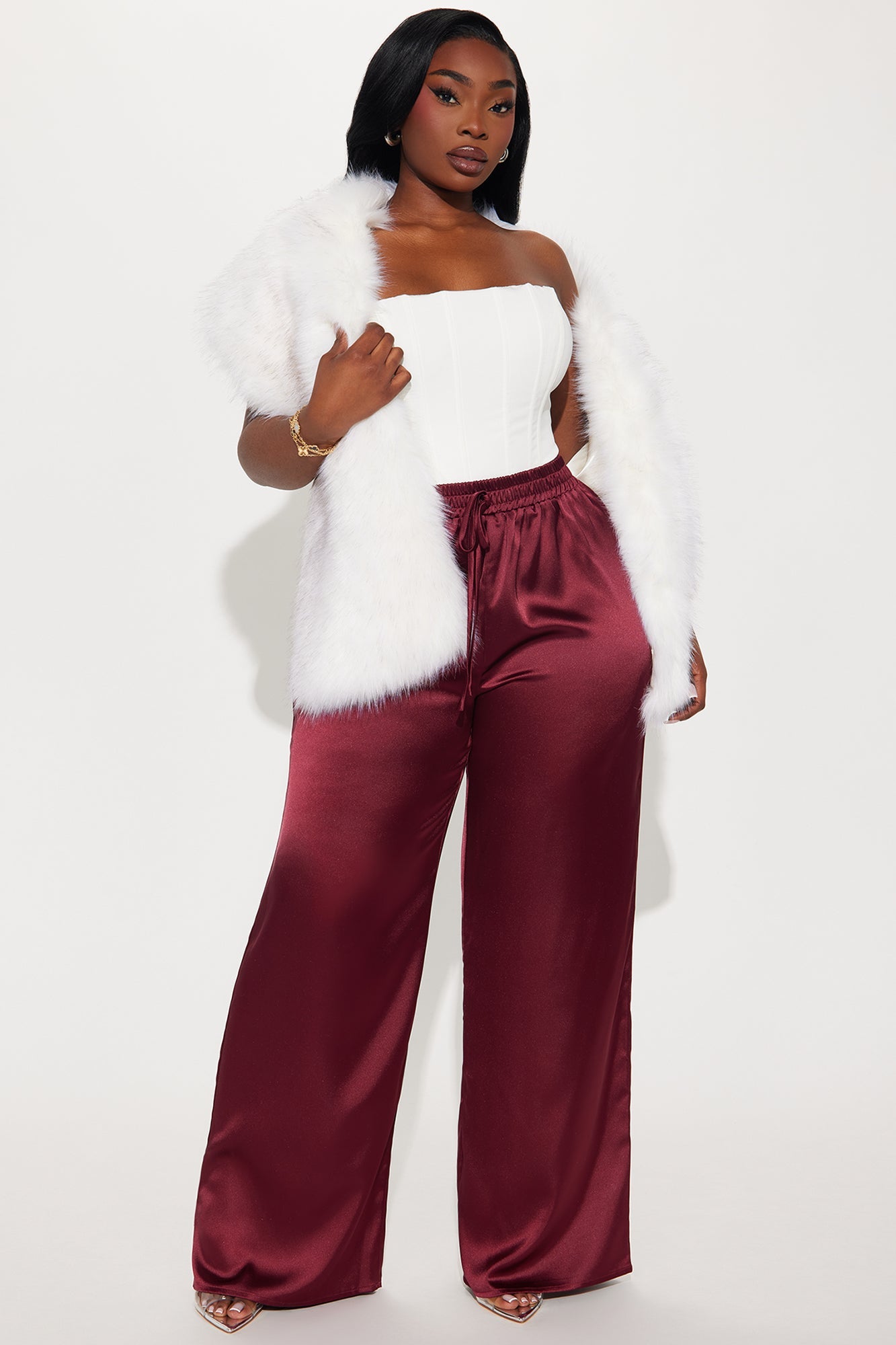 Elevate You Satin Pant - Burgundy