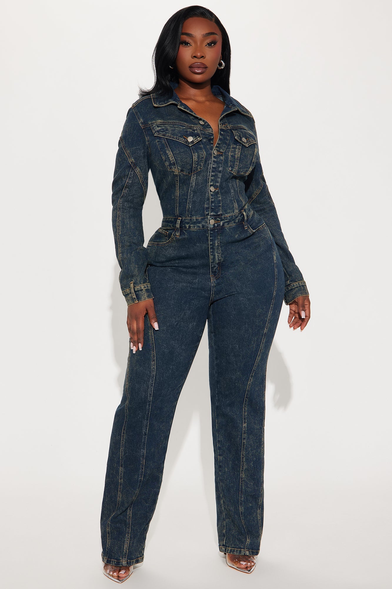 Downtown Vibe Denim Jumpsuit - Dark Wash