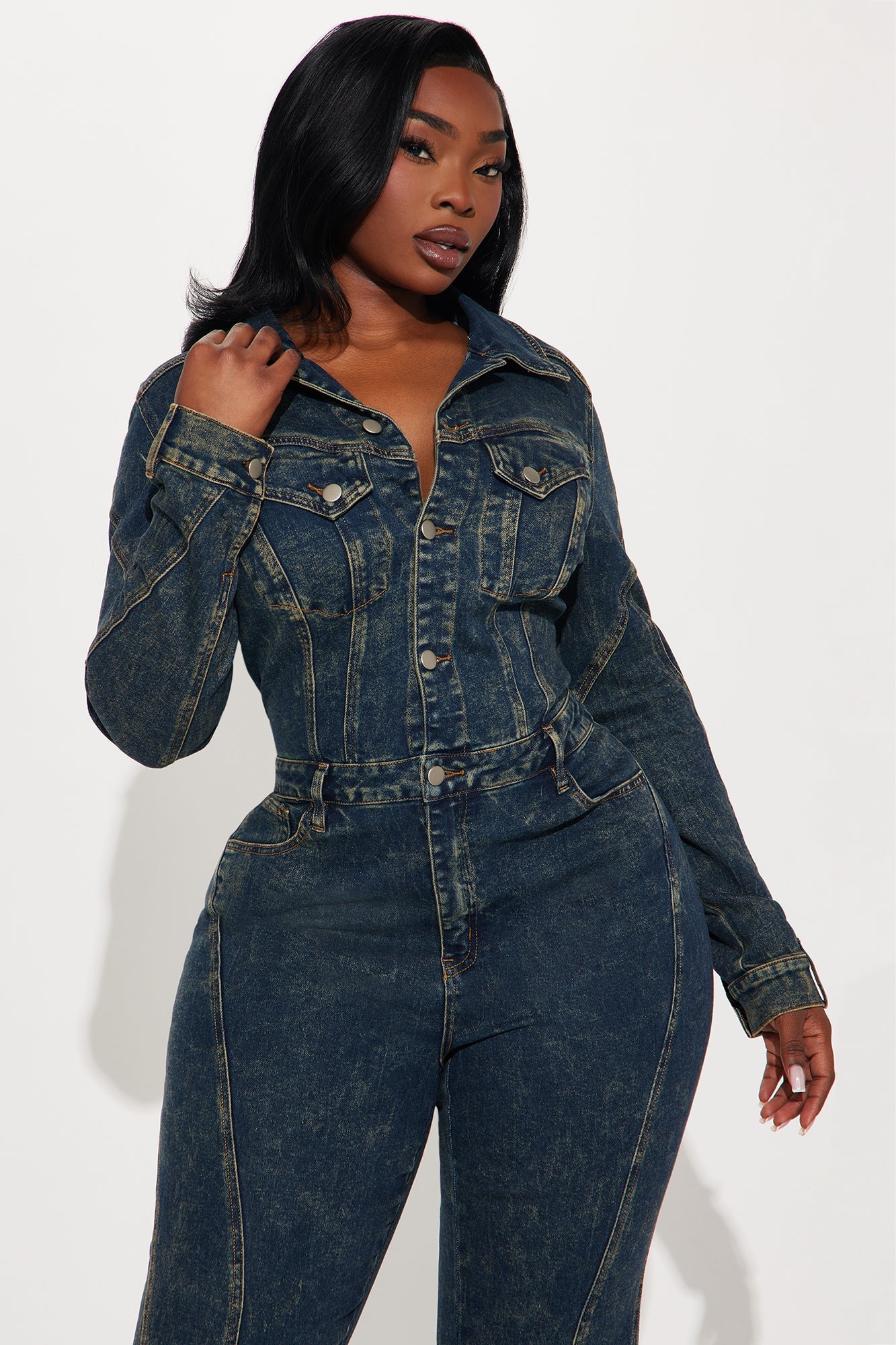 Downtown Vibe Denim Jumpsuit - Dark Wash