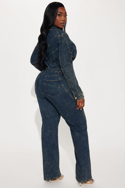 Downtown Vibe Denim Jumpsuit - Dark Wash