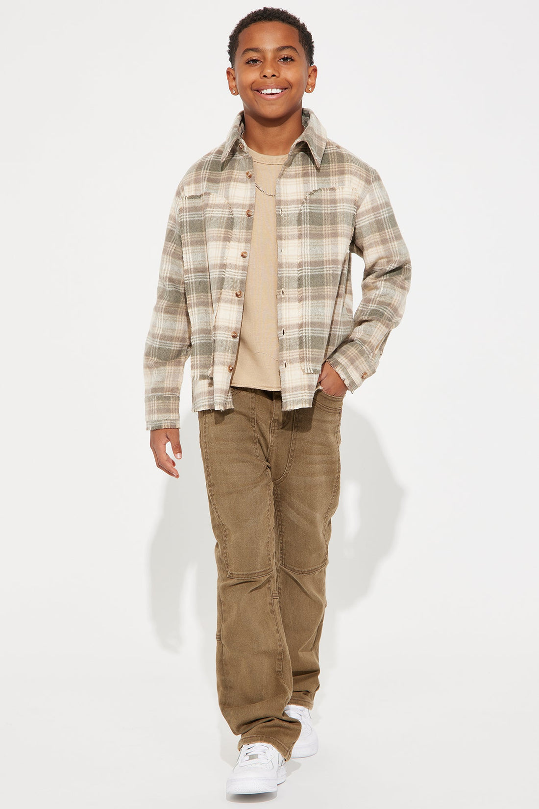 Mini Victory Frayed Flannel Overshirt - Taupe