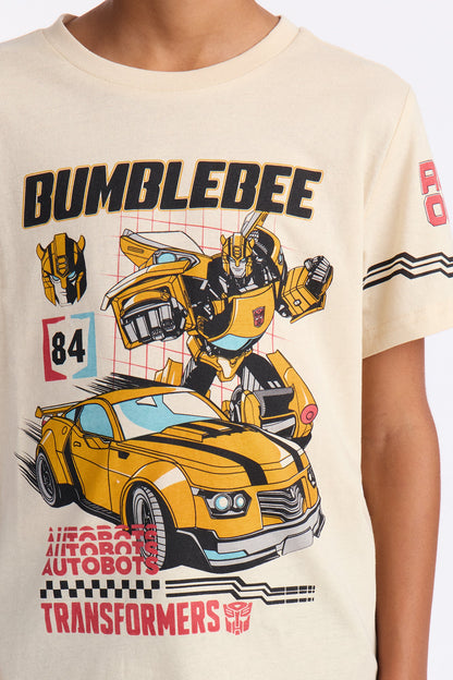 Mini Transformers Bumblebee Short Sleeve Tee - Cream