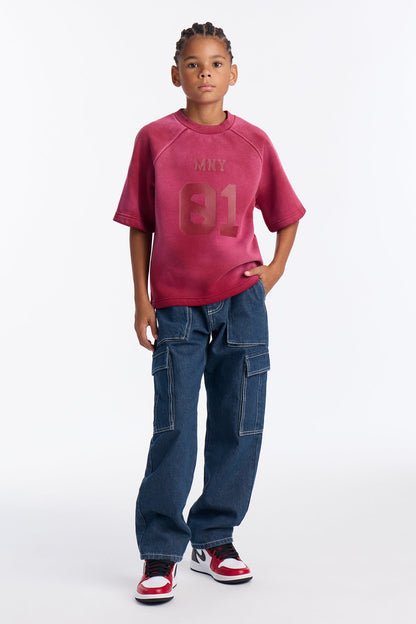 Mini Money Short Sleeve Raglan Sweatshirt - Burgundy