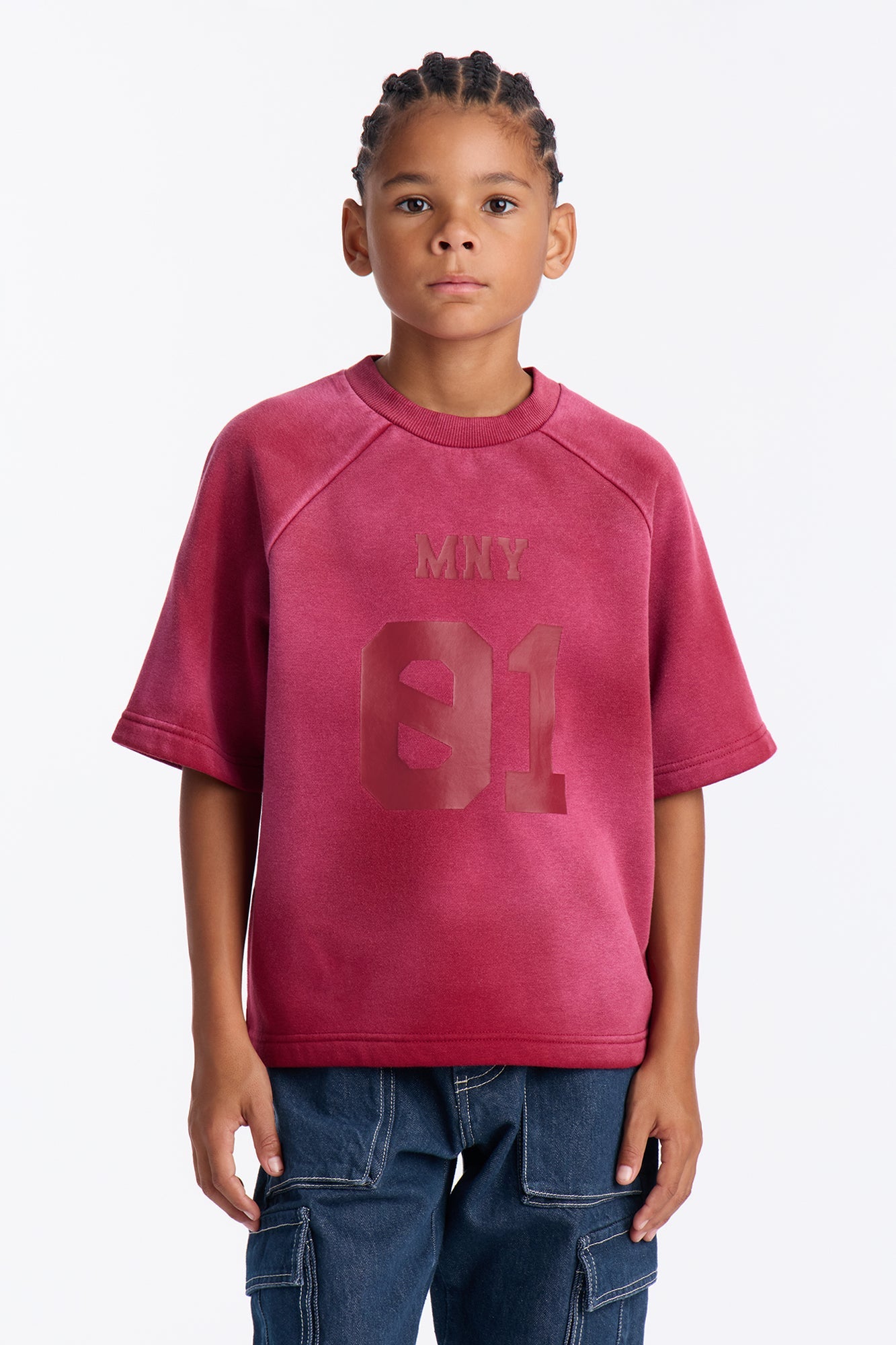 Mini Money Short Sleeve Raglan Sweatshirt - Burgundy