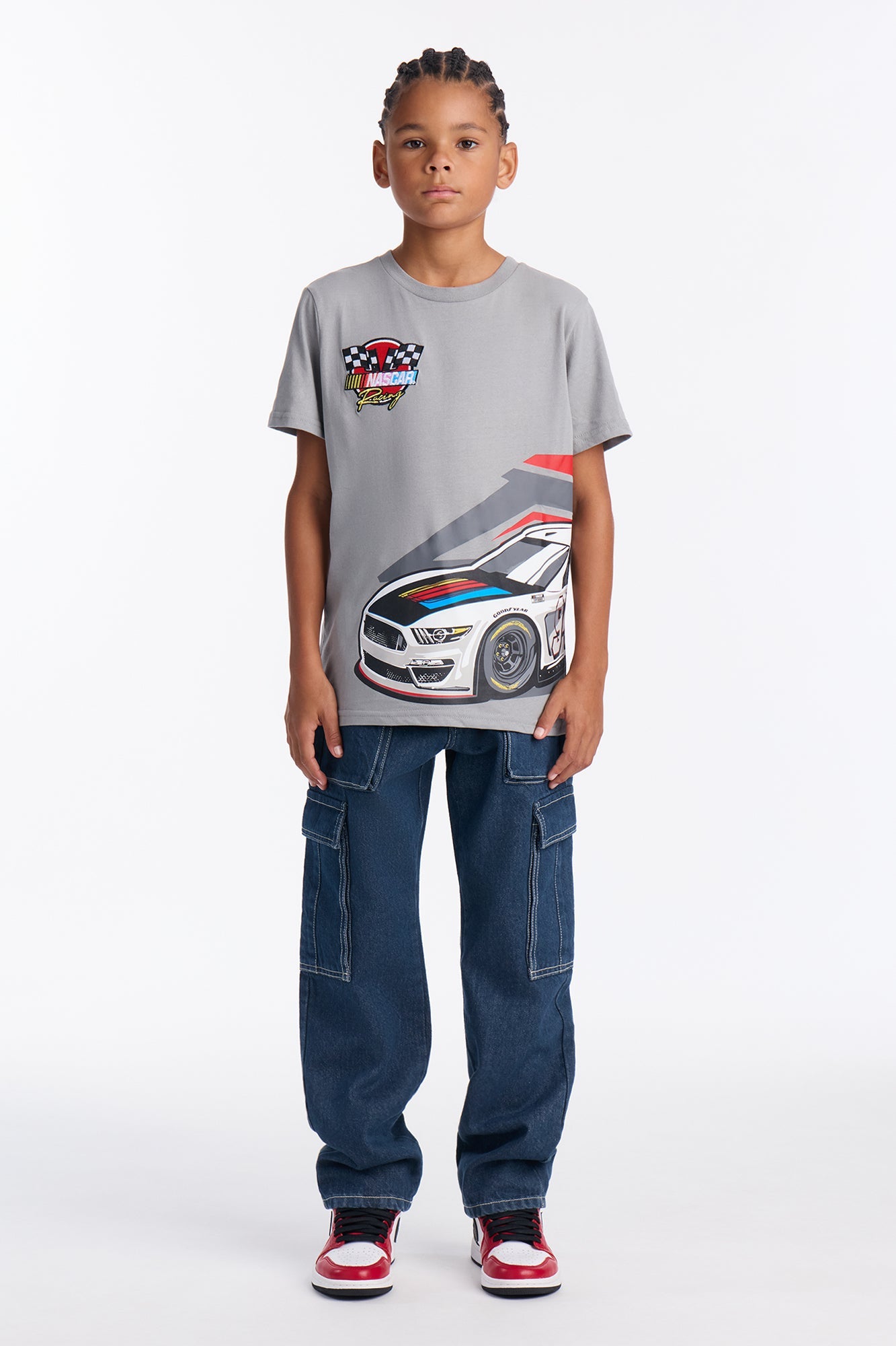 Mini Nascar Racing Front/Back Short Sleeve Tee - Grey