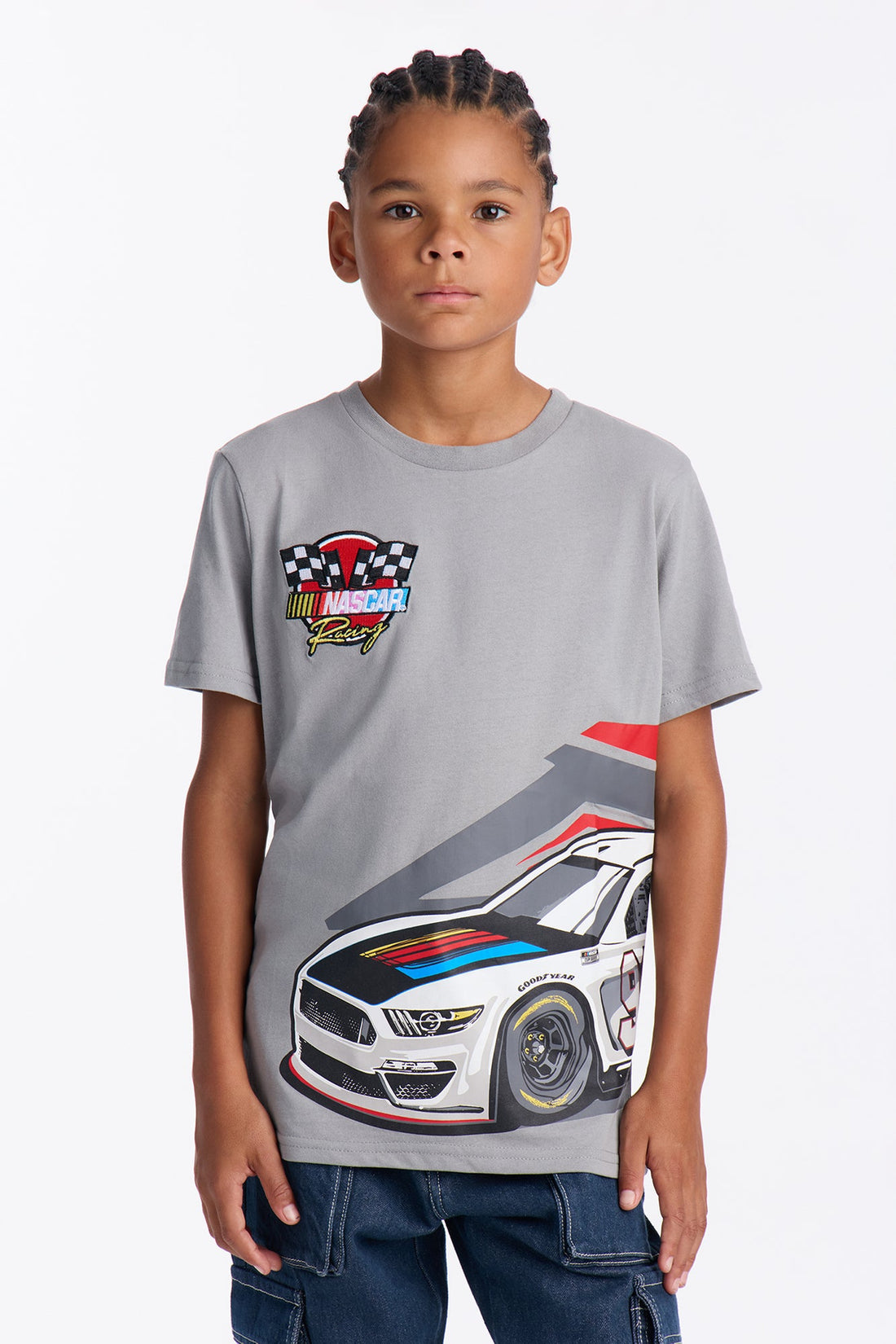 Mini Nascar Racing Front/Back Short Sleeve Tee - Grey