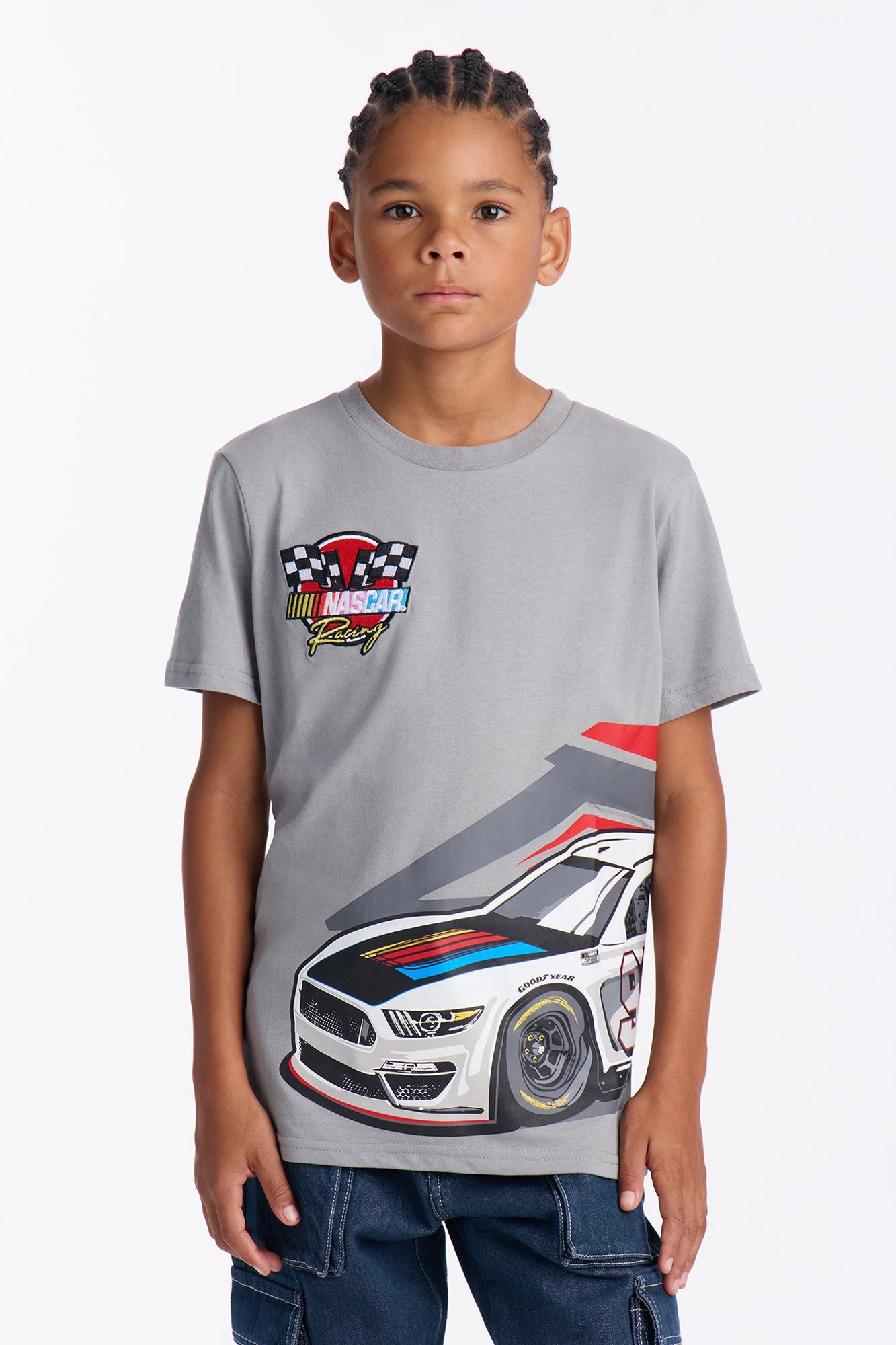 Mini Nascar Racing Front/Back Short Sleeve Tee - Grey