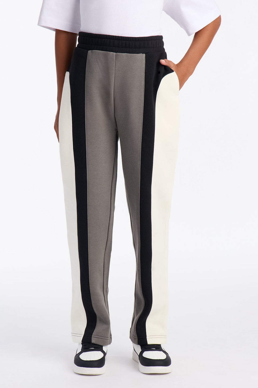 Mini Paneled Fleece Straight Sweatpants - Multi Color