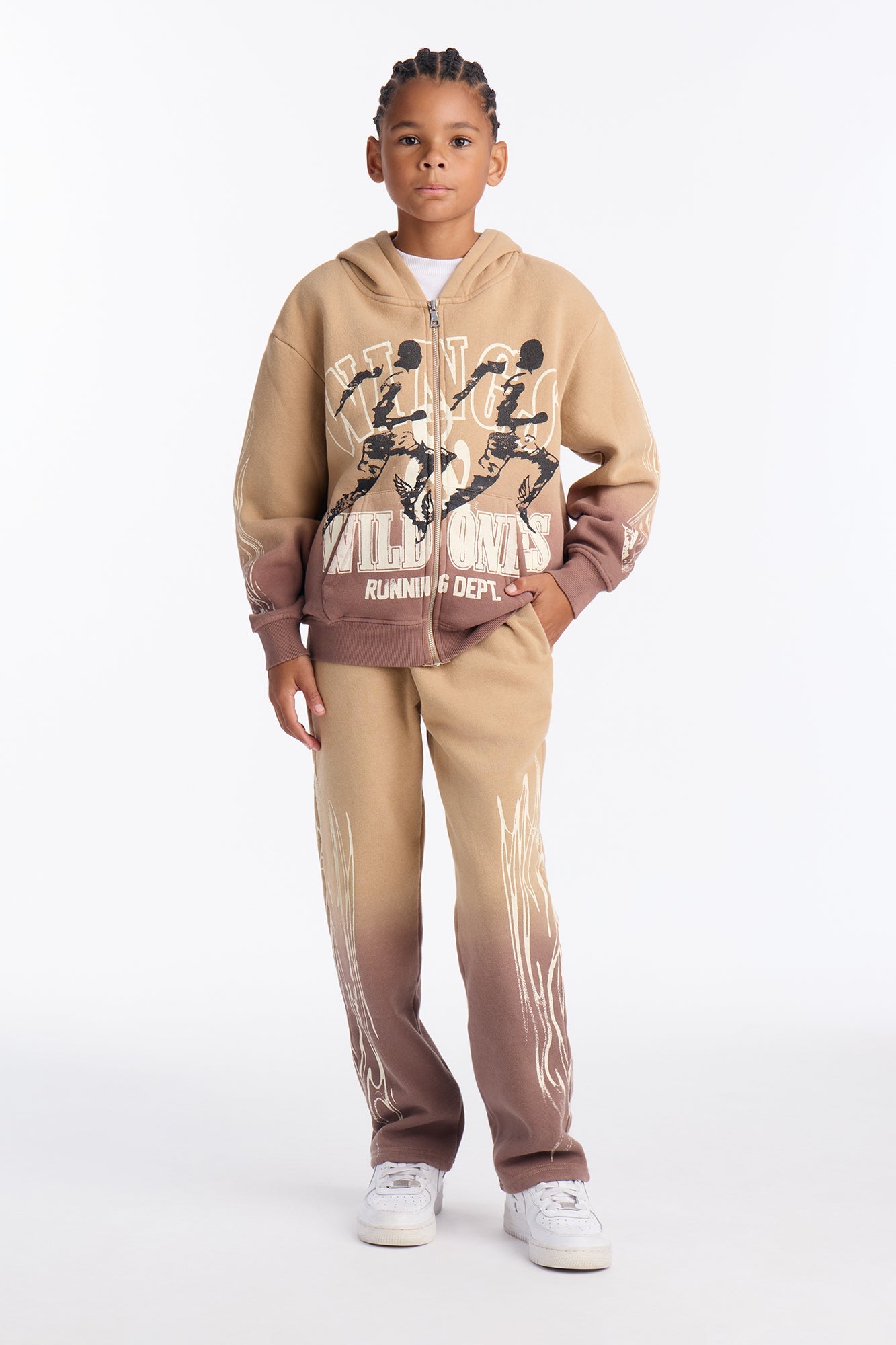 Mini Faded Flames Straight Sweatpants - Brown