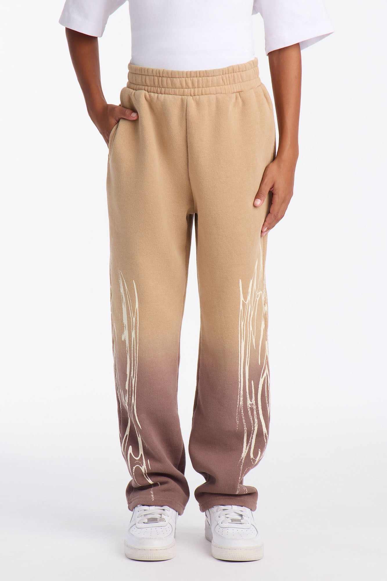 Mini Faded Flames Straight Sweatpants - Brown