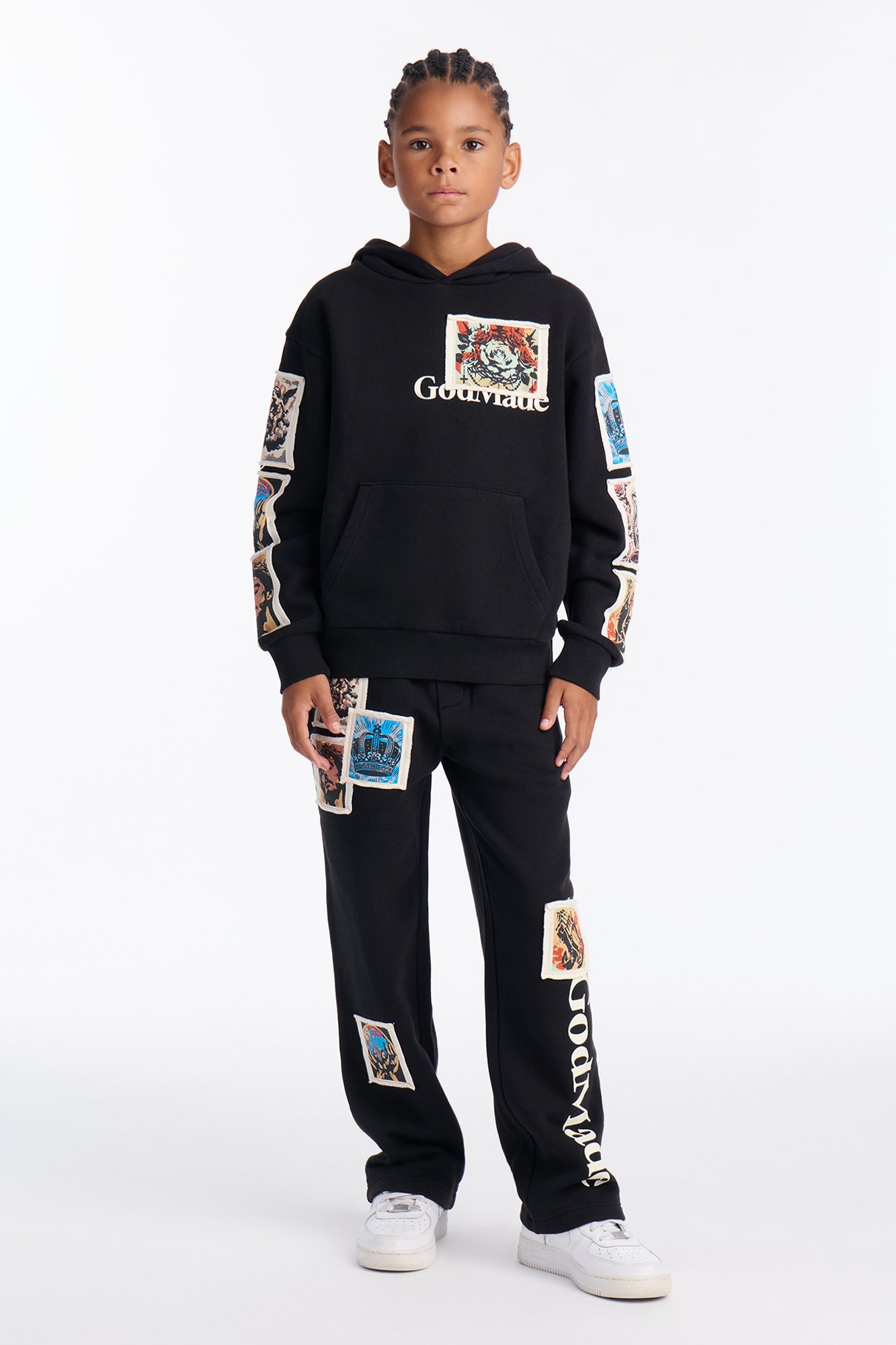 Mini God Made Patch Straight Sweatpants - Black