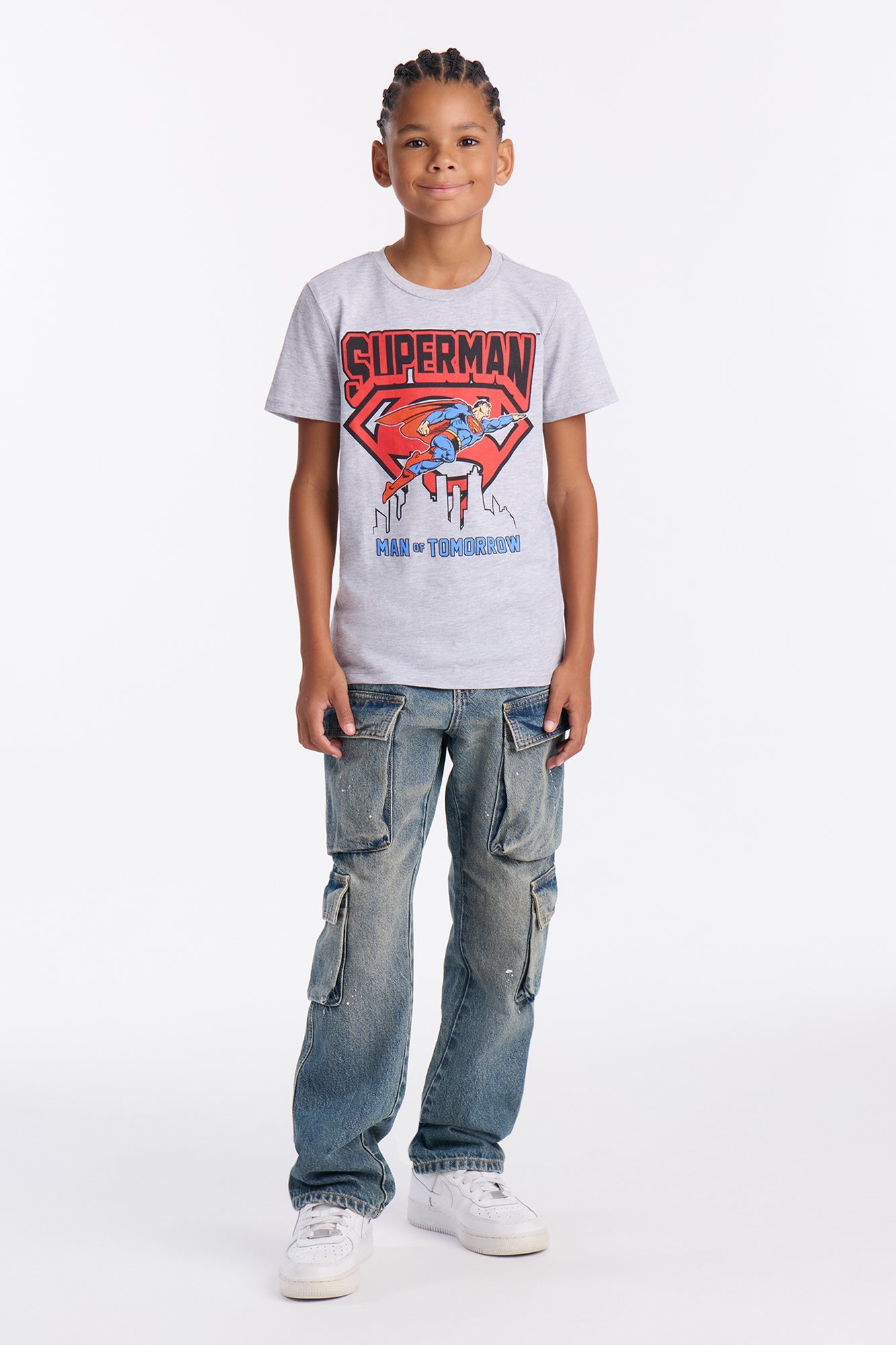 Mini Superman Man Of Steel Short Sleeve Tee - Heather Grey