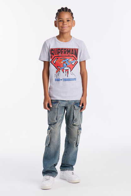 Mini Superman Man Of Steel Short Sleeve Tee - Heather Grey