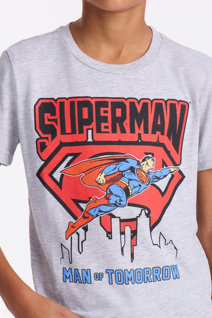 Mini Superman Man Of Steel Short Sleeve Tee - Heather Grey