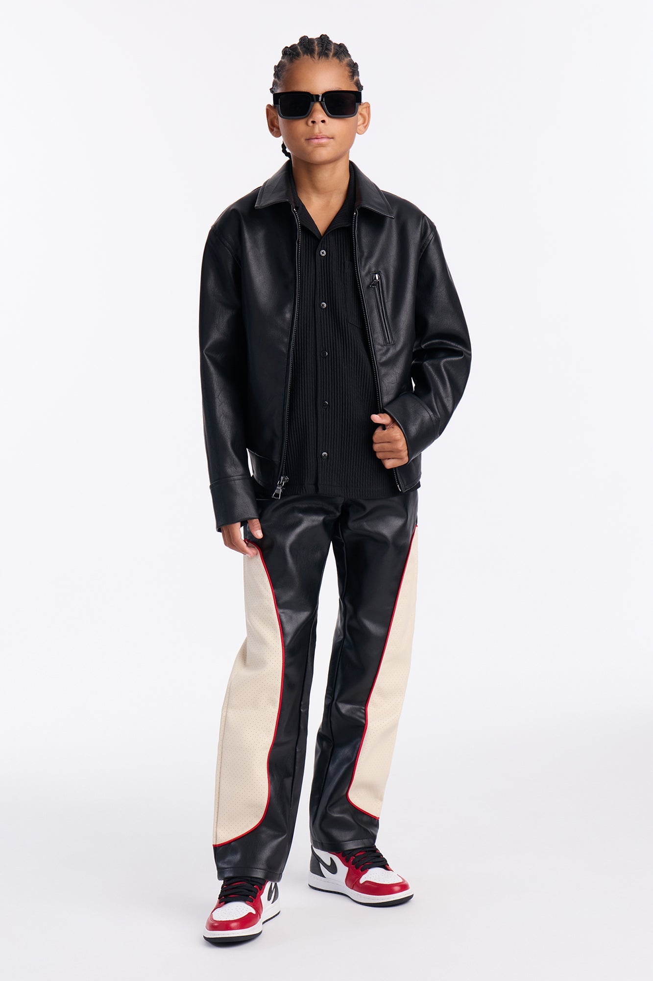 Mini Relaxed Straight Faux Leather Moto Pant - Black/combo