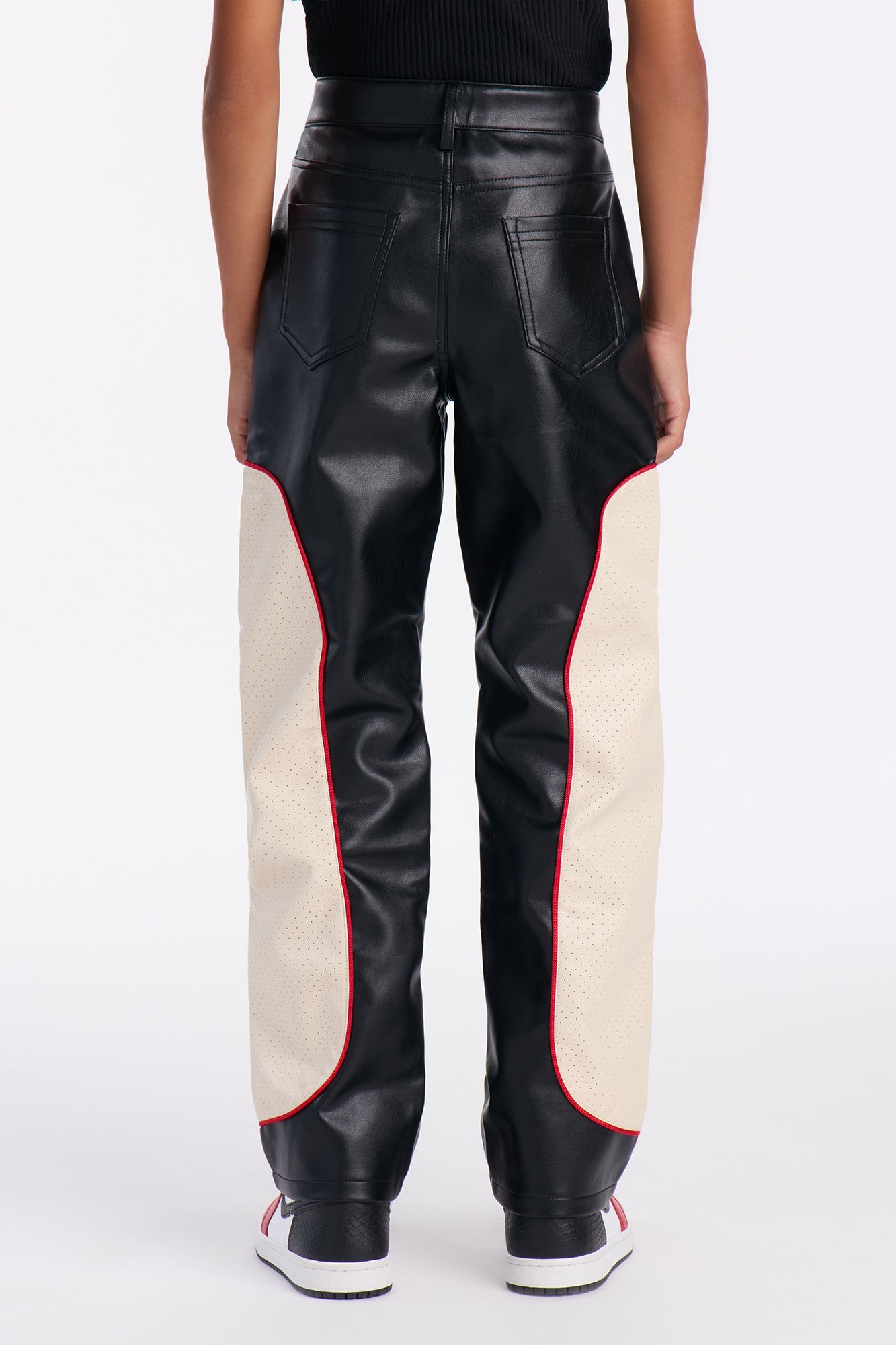 Mini Relaxed Straight Faux Leather Moto Pant - Black/combo