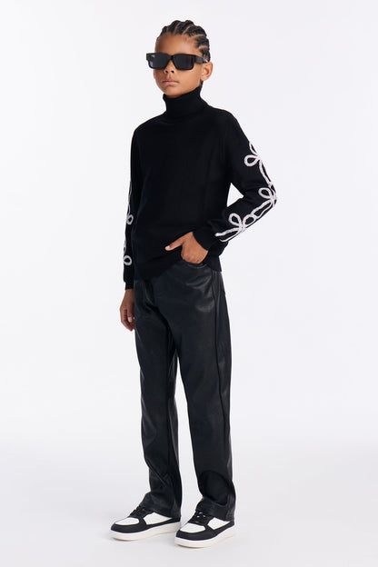Mini Turtle Neck Knit Sweater - Black