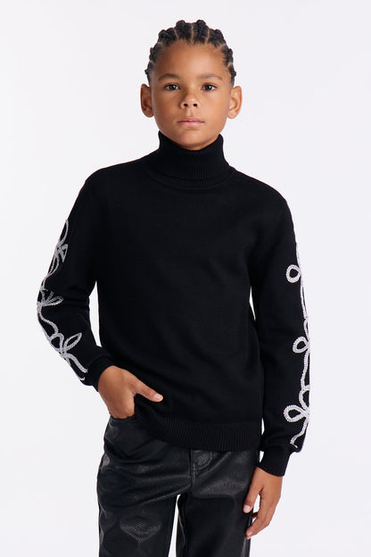 Mini Turtle Neck Knit Sweater - Black
