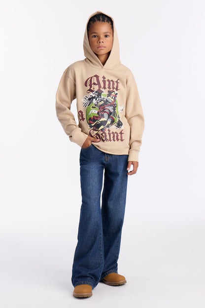 Mini Aint A Saint Raw Hem Oversized Hoodie - Cream