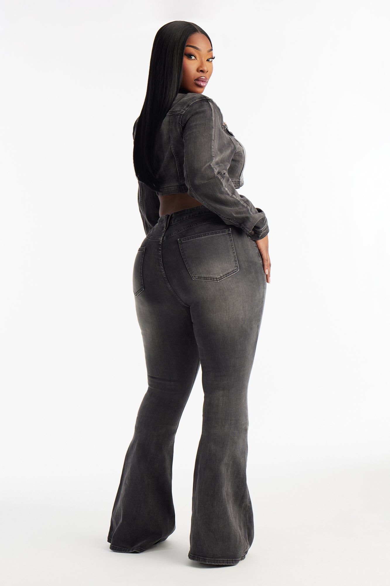 Isabella Embellished Low Rise Flare Jeans - Grey/Smoke