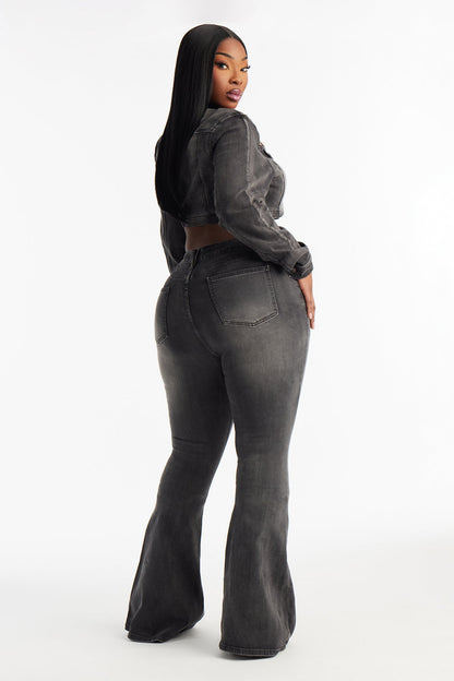 Isabella Embellished Low Rise Flare Jeans - Grey/Smoke