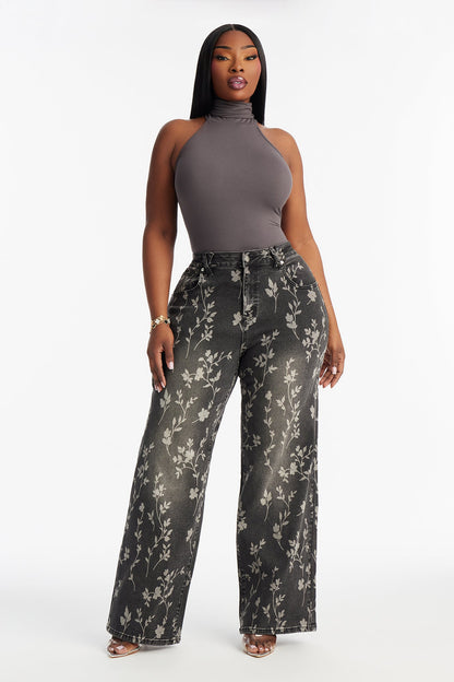 Where Flowers Bloom Stretch Jeans - Grey